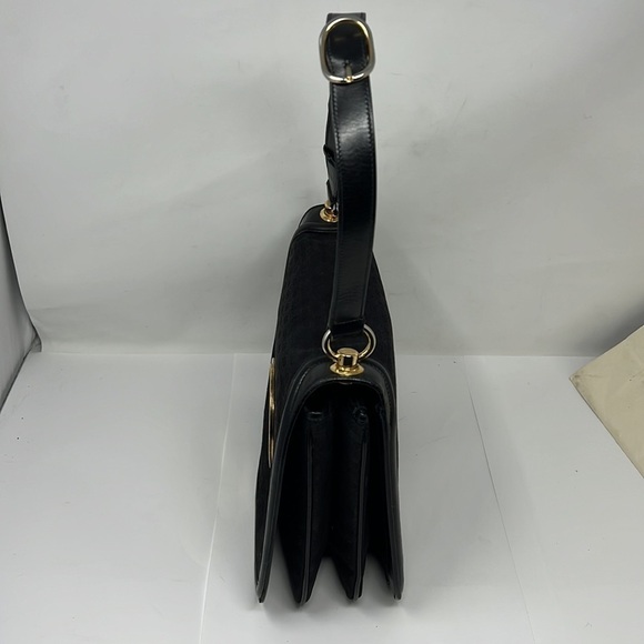 Gucci 1970s Vintage Blondie Logo Black Canvas and Leather Shoulder Bag - Picture 9 of 16